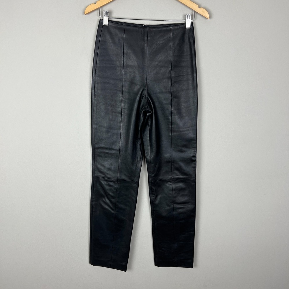 Vintage Michael Hoban North Beach Leather Pants Women 4 Black 90s Biker Straight